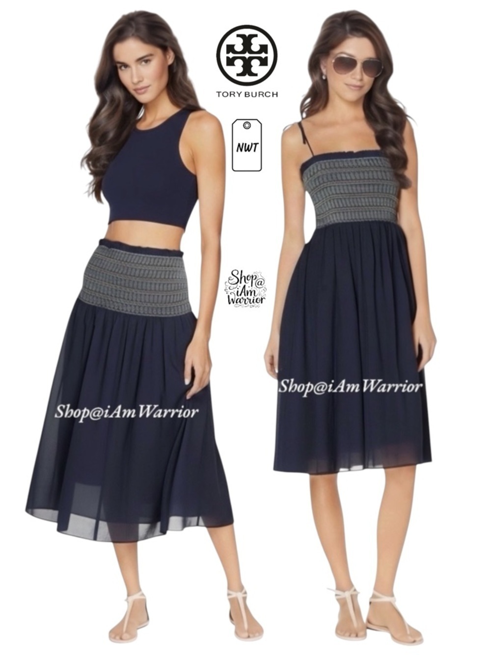 Tory Burch NWT smocked convertible dress/midi skirt/coverup *shop@iamwarrior